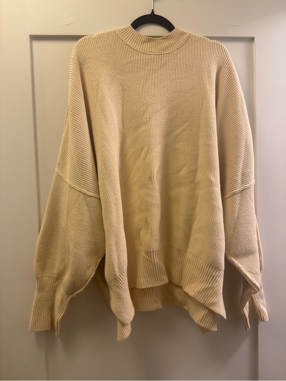 Free People Cream Ribbed Knit Top